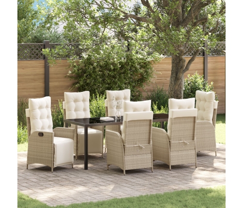 Set de Comedor de Jardín de 7 Piezas Ratán Poliéster Beige