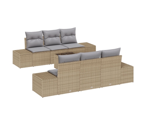 Set de sofá de jardín de 7 piezas con cojines Beige Ratán de poliéster