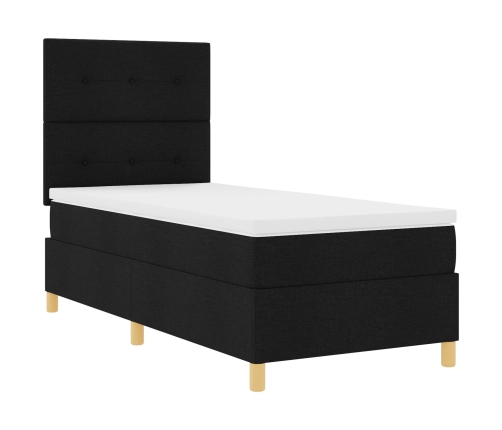 Estructura de Cama con Colchón Negro Tela 90 x 200 cm