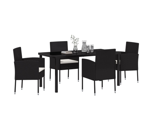 Juego de Comedor de Jardín de 5 Piezas con Cojines Ratán Poliéster Negro