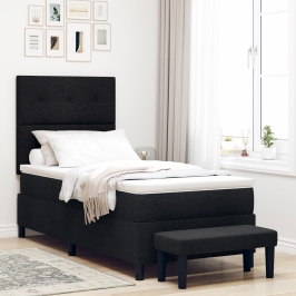 Cama con somier  con colchón y banco negro 90x200 cm tela