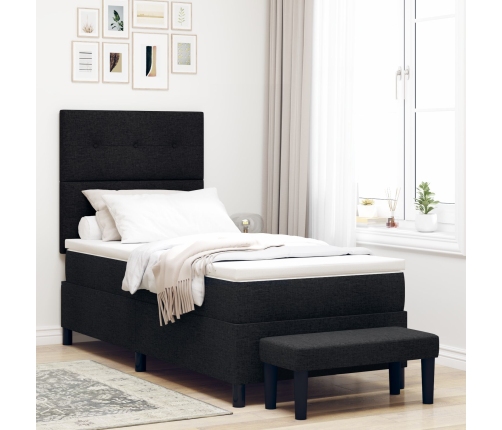 Cama con somier  con colchón y banco negro 90x200 cm tela
