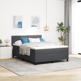 Cama con Base  con Colchón & Luz LED Gris Oscuro 140x200 cm Tela de Pana