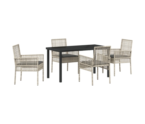 Juego de Comedor de Jardín de 5 Piezas con Cojines Gris Claro de Ratán PE