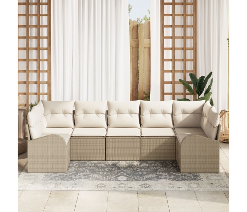 Conjunto de Sofá de Jardín  de 7 Piezas con Cojines Beige Poliratán