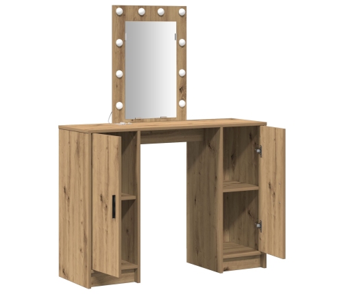 Mesa de Tocador  con Luces LED Roble Artesanal 102x33x135 cm