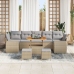 Conjunto de Sofá de Jardín de 10 Piezas con Cojines Beige Rattan Poliéster Acacia,  Conjunto de Comedor de Jardín de 3 Piezas con Cojines Beige Rattan Poliéster Acacia