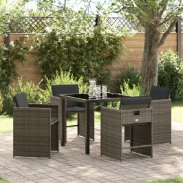 Set de Comedor de Jardín  de 5 Piezas con Cojines Gris Poliratán