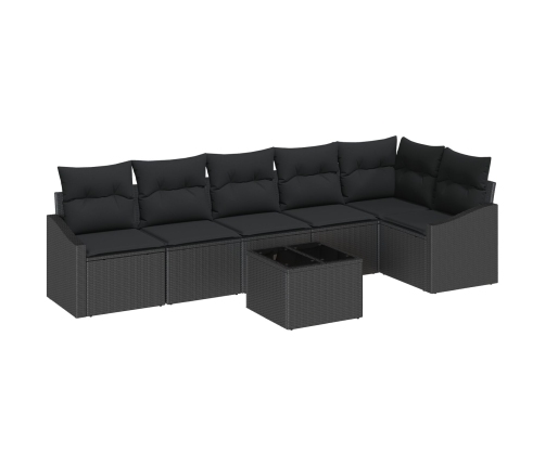 Juego de Sofá de Jardín Set de 7 Negro Poliratán