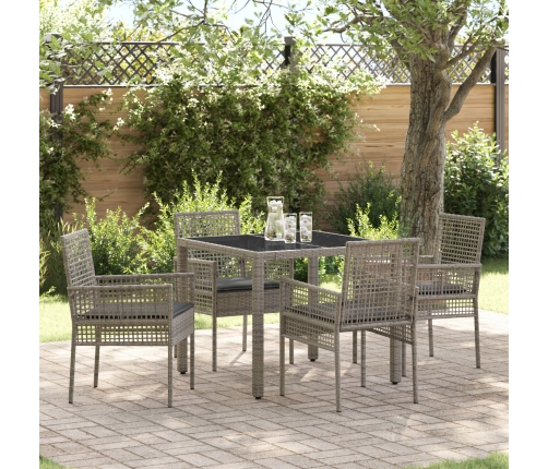 Conjunto de Comedor de Jardín de 5 Piezas con Cojines Gris de Poliratán