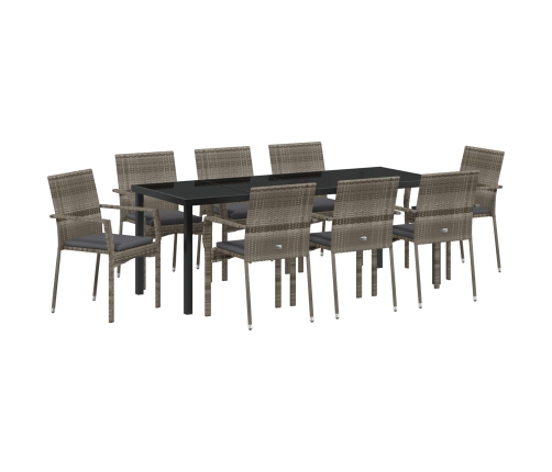 Juego de Comedor de Jardín  de 9 Piezas con Cojines Gris Poliratán