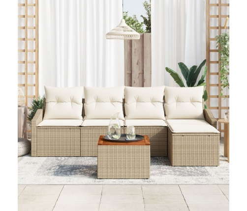 Conjunto de 6 Piezas de Sofá de Jardín con Cojines Beige Poliratán Acacia
