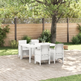 Juego de Comedor de Jardín de 5 Piezas Rattan Poliéster Blanco
