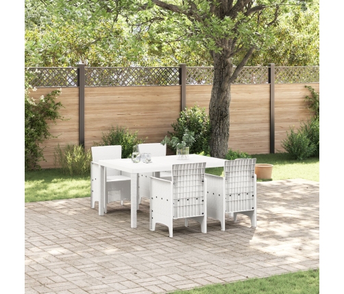 Juego de Comedor de Jardín de 5 Piezas Rattan Poliéster Blanco