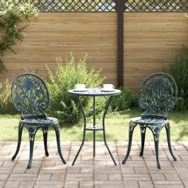 Conjunto de Bistro de Jardín de 3 Piezas  Verde de Aluminio Fundido