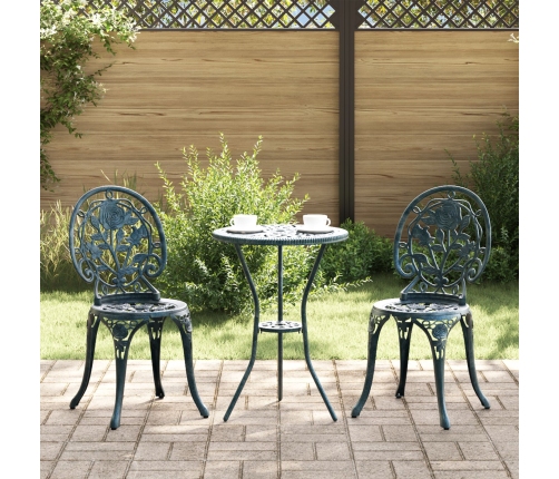 Conjunto de Bistro de Jardín de 3 Piezas  Verde de Aluminio Fundido