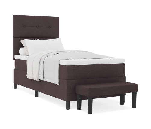 Cama con somier con colchón & banco marrón oscuro 100x200 cm tela