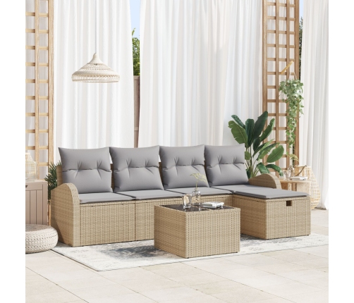 Conjunto de Sofás de Jardín  de 6 Piezas con Cojines Beige de Rattan de Polietileno