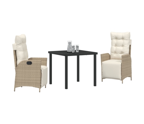 Juego de Comedor de Jardín de 3 Piezas Poliratán Beige