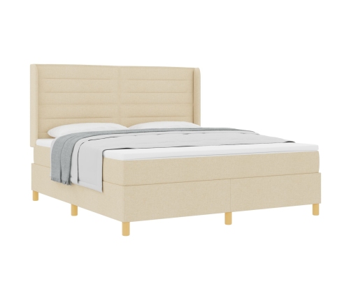 Cama Box Spring Crema con Colchón, 180x200 cm de Tela