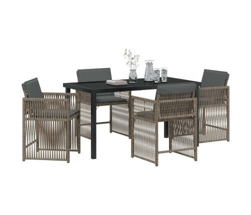 Juego de Comedor de Jardín de 5 Piezas con Cojines Gris Poliratán