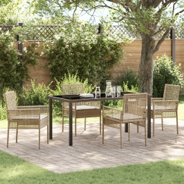 Juego de comedor de jardín  de 5 piezas con cojines beige de poliratán