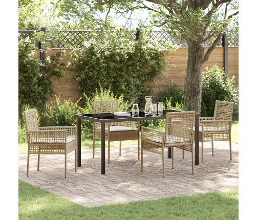Juego de comedor de jardín  de 5 piezas con cojines beige de poliratán