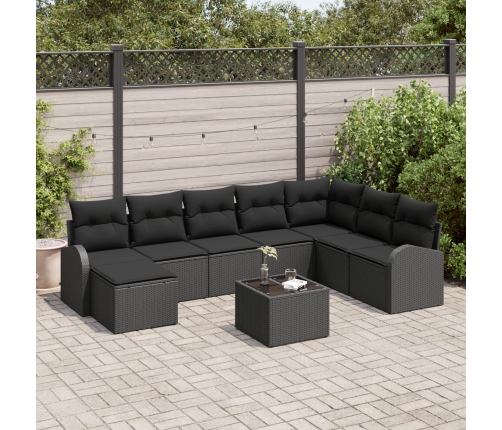 Set de Sofá de Jardín de 9 Piezas con Cojines Beige de Ratán Sintético