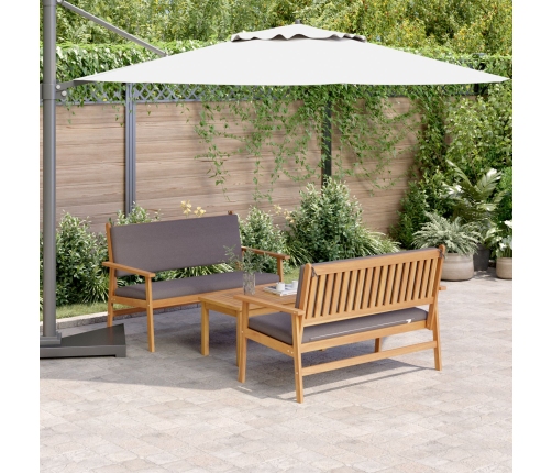 Set de Sofá de Jardín de 3 Piezas con Cojines de Madera Maciza de Acacia