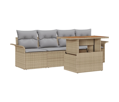 Conjunto de Sofás de Jardín  de 5 Piezas con Cojines Beige de Ratán Sintético