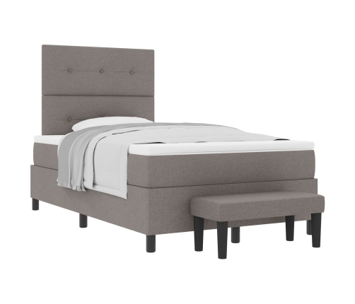 Cama Box Spring  con Colchón y Banco Taupe 120x200 cm Tela