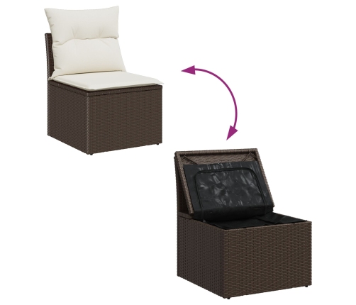 Set de Comedor de Jardín  de 6 piezas con Cojines Ratán Poliéster Marrón