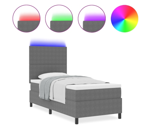 Cama con Resorte  con Colchón y Luz LED Gris 90x200 cm Tela de Corduroy