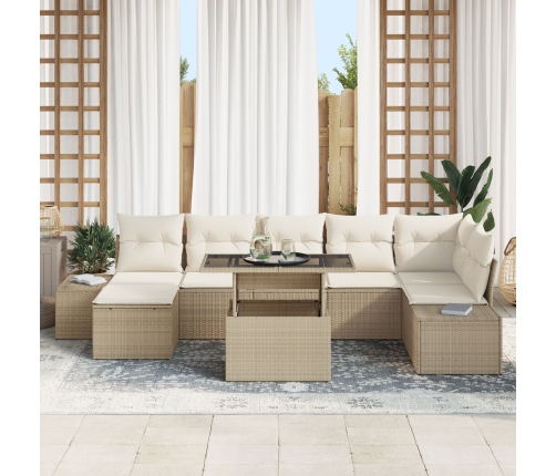 Set de Sofá de Jardín  Set de 8 Beige Ratán, Poliéster, Vidrio