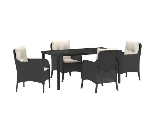 Conjunto de Comedor de Jardín de 5 Piezas con Cojines Poliratán Negro