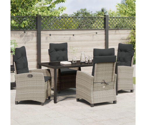 Set Comedor Jardín 5 Piezas con Cojines Gris Claro Poliratán