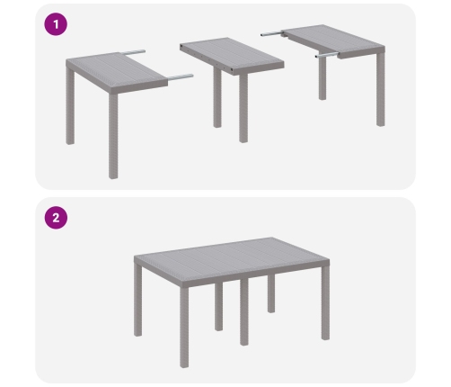 Juego de Comedor de Jardín de 7 Piezas con Cojines Gris Claro Poly Rattan