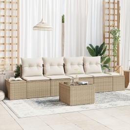 Conjunto de Sofá de Jardín de 5 Piezas  con Cojines Beige de Ratán Sintético