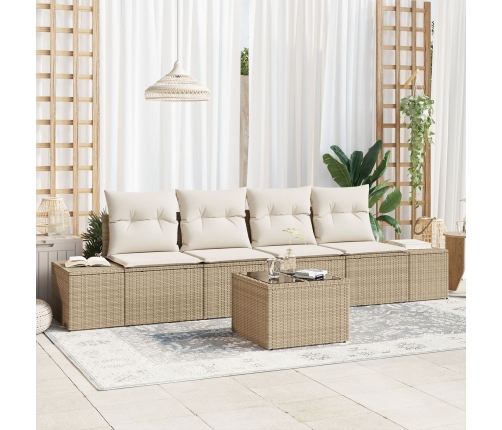 Conjunto de Sofá de Jardín de 5 Piezas  con Cojines Beige de Ratán Sintético
