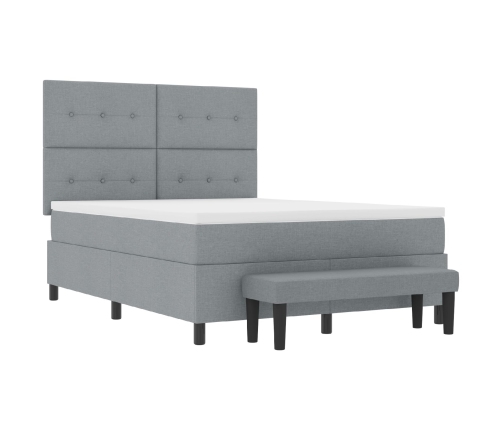 Cama con Box Spring  con Colchón y Banco Gris Claro 160x200 cm Tela
