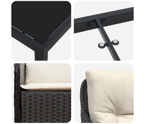Conjunto de Comedor de Jardín  de 9 Piezas con Cojines Negro rattan Poliéster