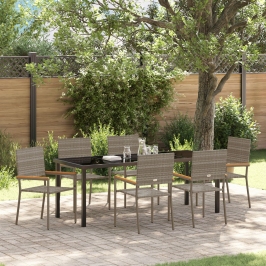 Conjunto de Comedor de Jardín de 7 Piezas  Gris Ratán Polímero
