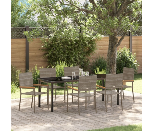 Conjunto de Comedor de Jardín de 7 Piezas  Gris Ratán Polímero
