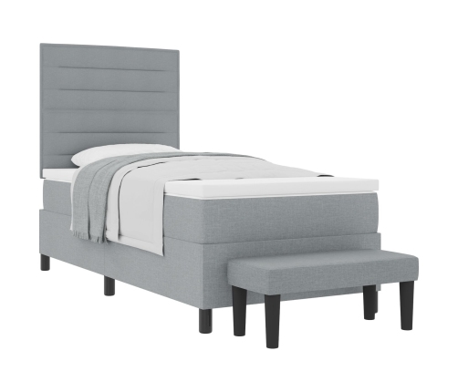 Cama Base  con Colchón y Banco Gris Claro 100x200 cm Tela
