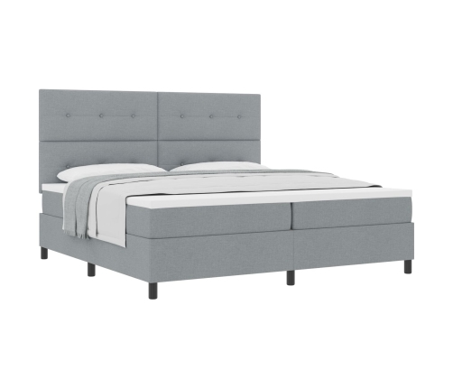 Cama de Resortes con Colchón Gris Claro 200x200 cm Tela
