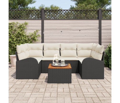Conjunto de Sofás de Jardín  de 7 Piezas con Cojines Negro de Poliratán Acacia