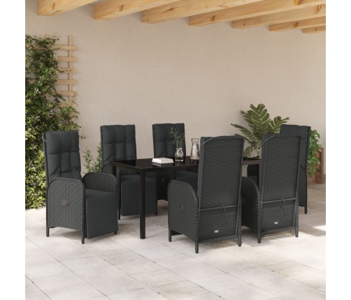 Juego de Comedor de Jardín de 7 Piezas con Cojines de Poliratán Negro