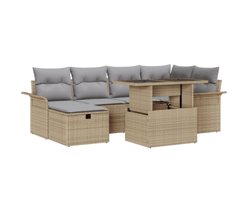 Conjunto de Sofá de Jardín de 7 piezas con Cojines Beige Ratán Sintético
