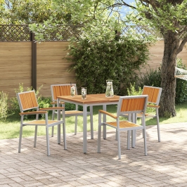 Juego de Comedor de Jardín de 5 Piezas de Madera Sólida de Acacia y Metal