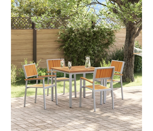 Juego de Comedor de Jardín de 5 Piezas de Madera Sólida de Acacia y Metal